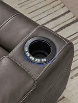 Den Gray Faux Leather Power Recliner w LED & USB Port