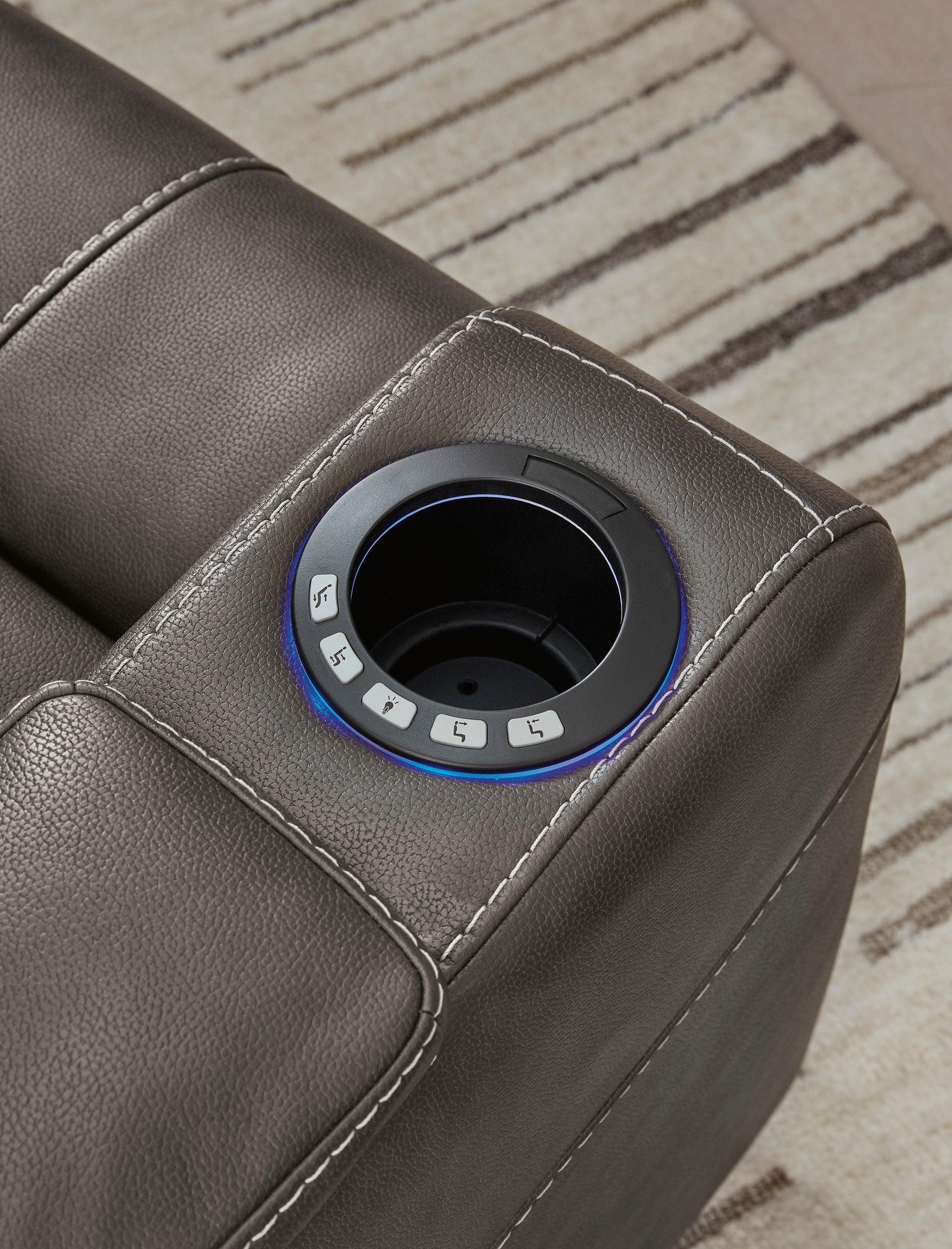 Den Gray Faux Leather Power Recliner w LED & USB Port