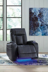 Den Sapphire Faux Leather Power Recliner w LED & USB Port