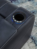 Den Sapphire Faux Leather Power Recliner w LED & USB Port