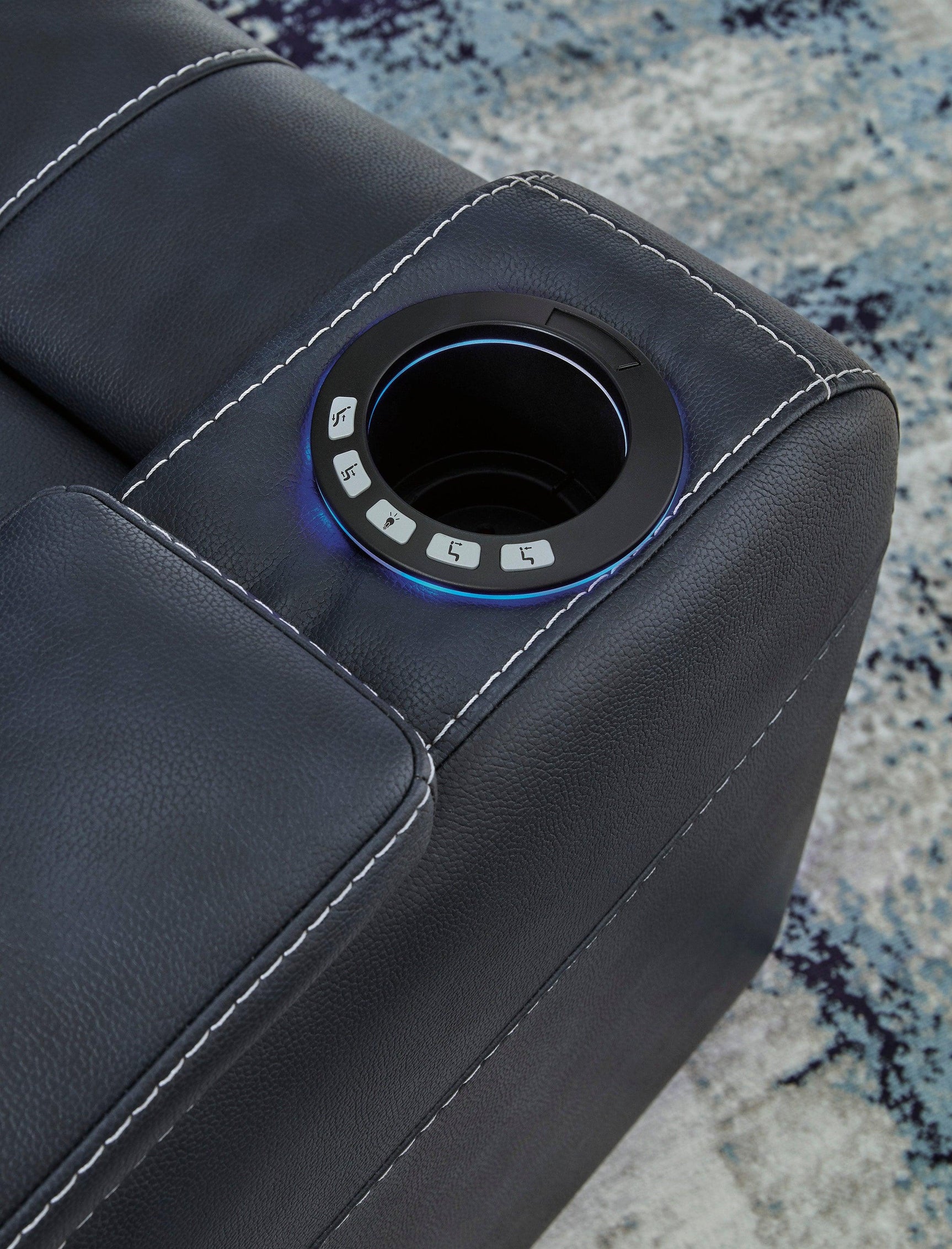 Den Sapphire Faux Leather Power Recliner w LED & USB Port