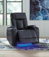Den Sapphire Faux Leather Power Recliner w LED & USB Port