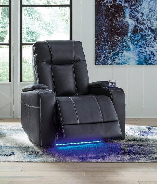 Den Sapphire Faux Leather Power Recliner w LED & USB Port