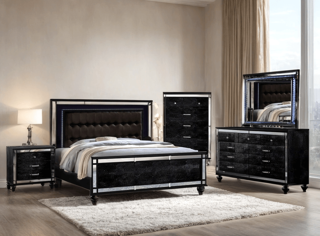 Blanca Black Brown Upholstered LED Panel Bedroom Set