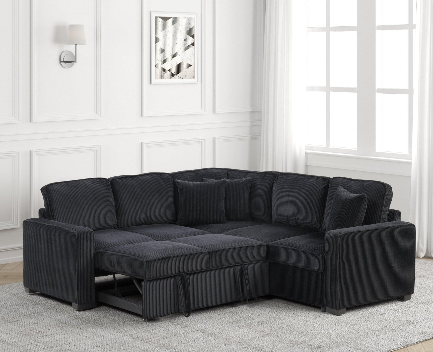 Ariel Black Sectional w Pull-Out Bed