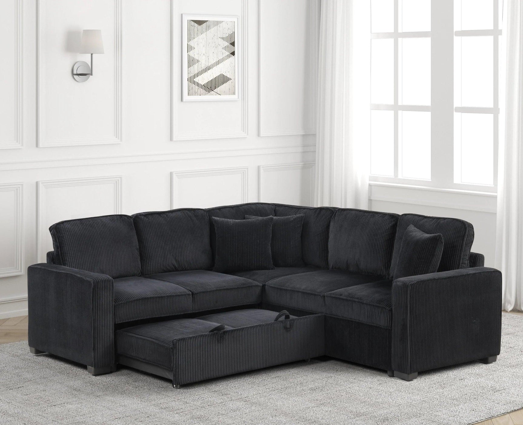 Ariel Black Sectional w Pull-Out Bed