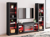 Cayberry Black TV Stand w Fireplace LED Lights