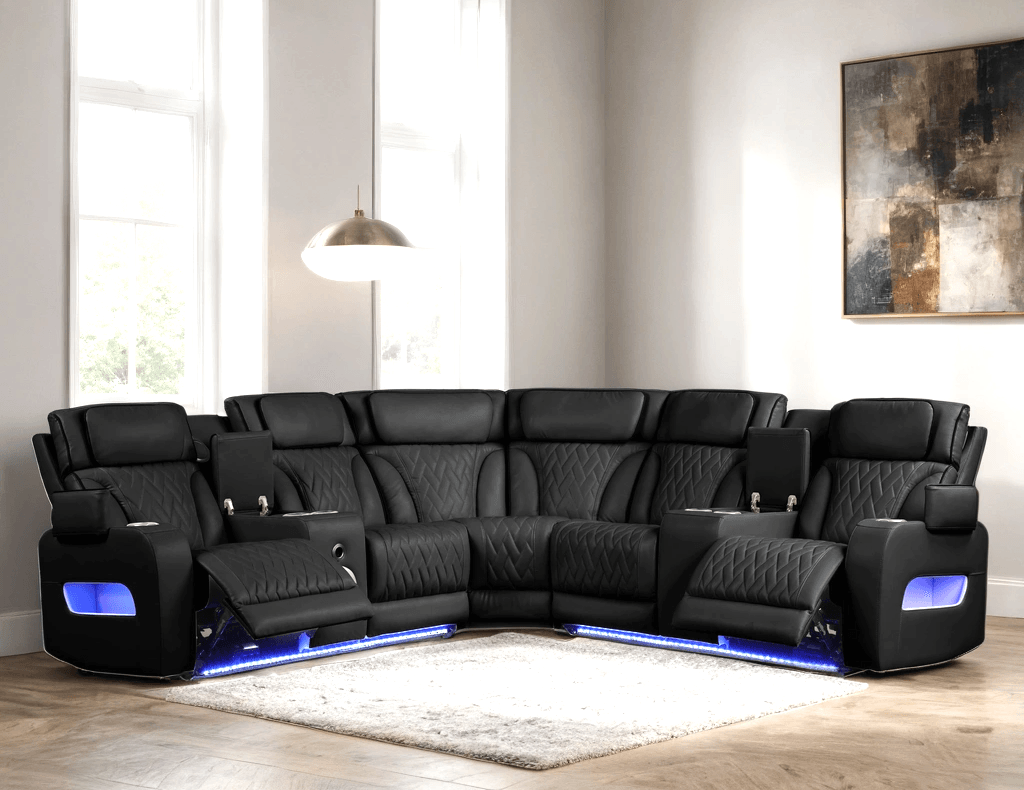 Spain Black Power Reclining Sectional Power Headrests