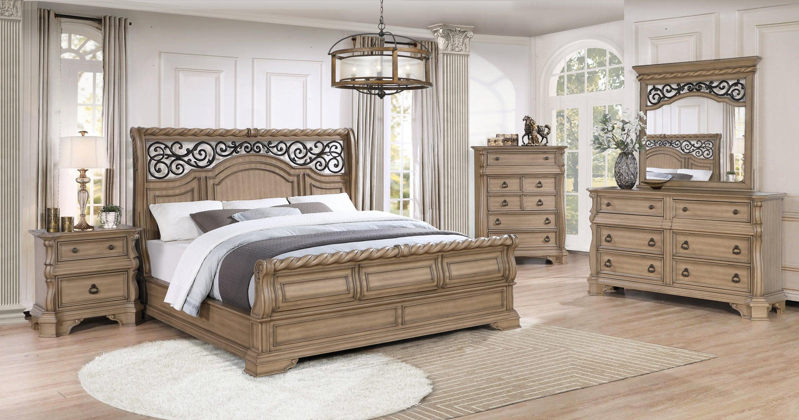Ben Light Brown Sleigh Bedroom Set