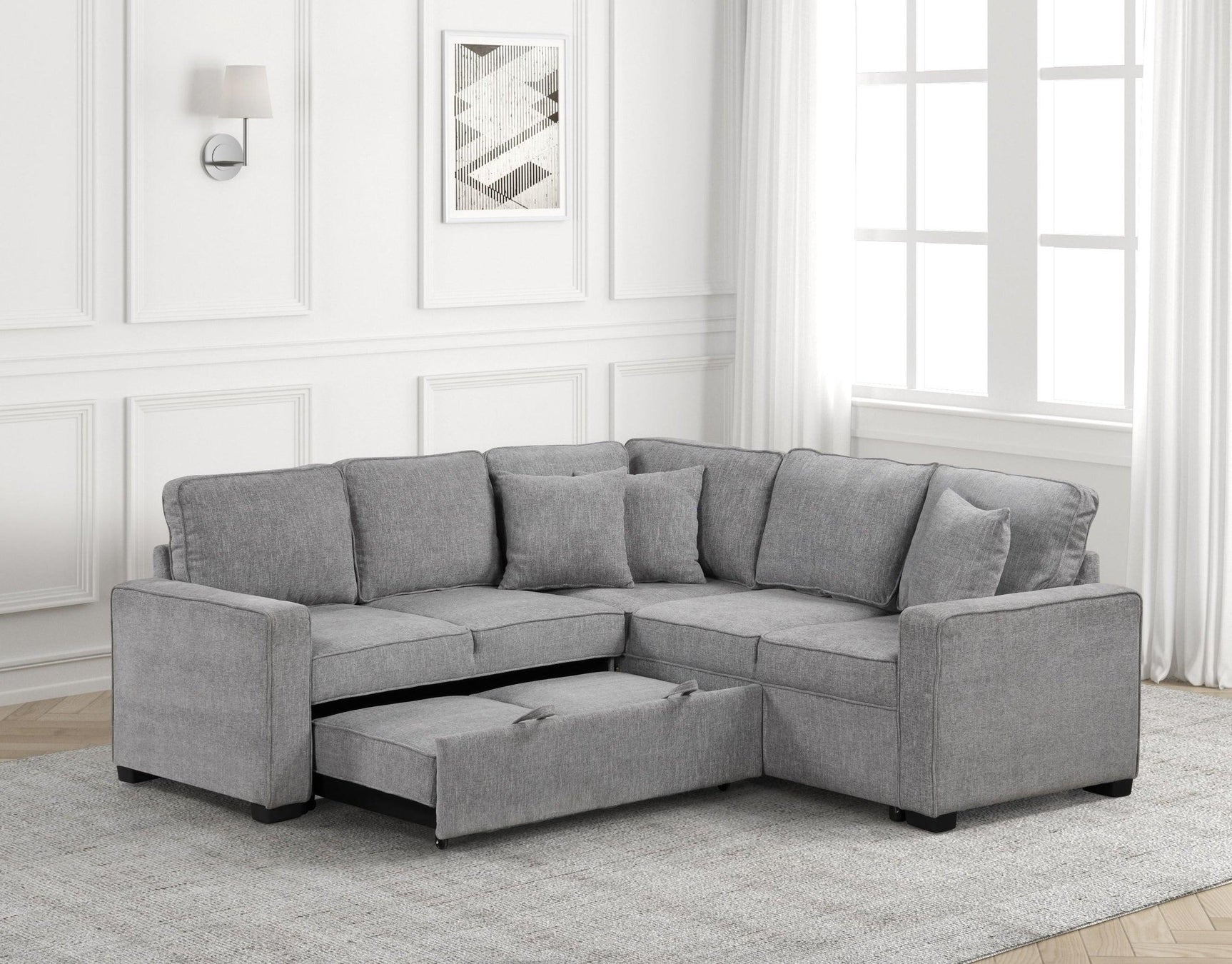 Ariel Gray Sectional w Pull-Out Bed