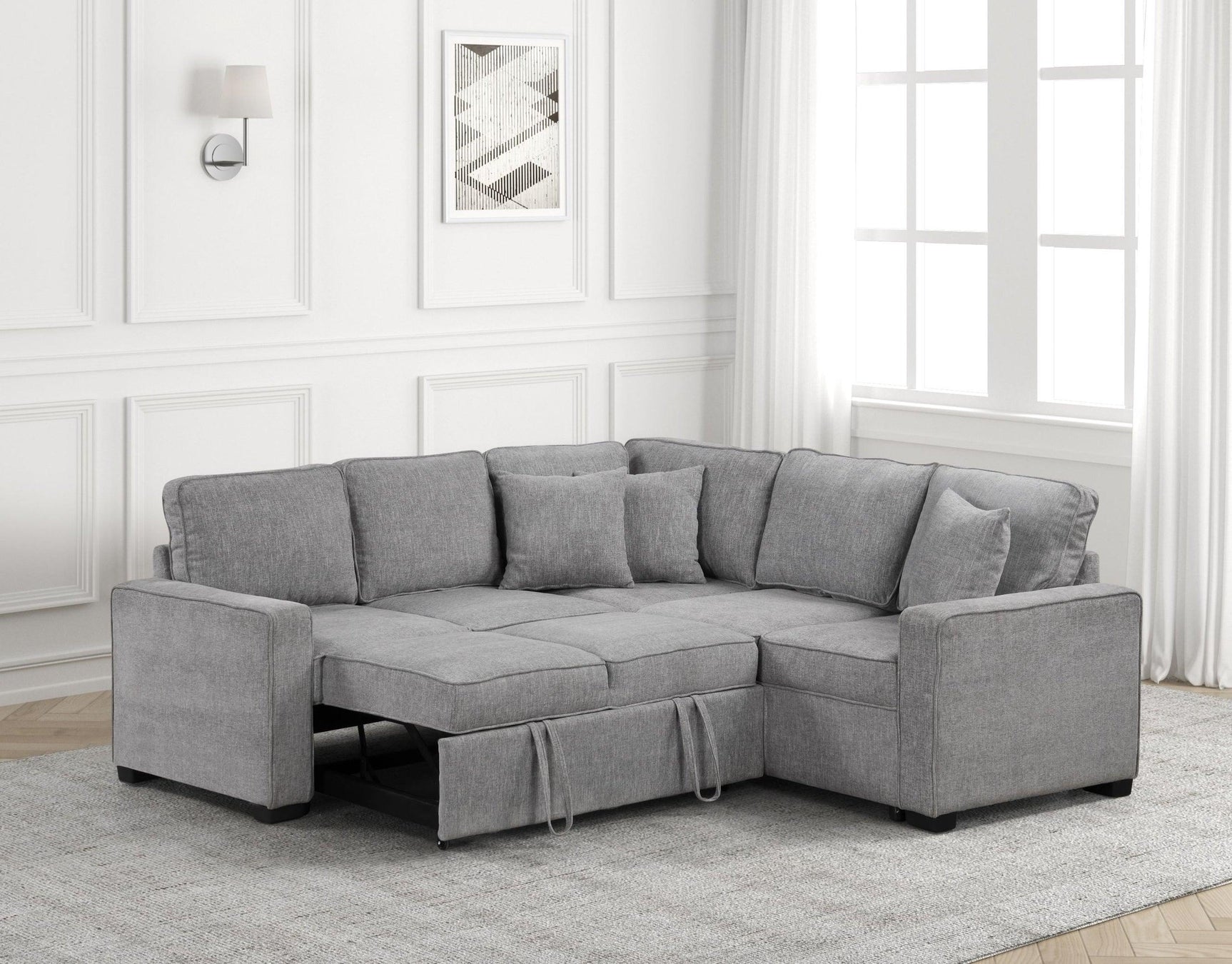 Ariel Gray Sectional w Pull-Out Bed