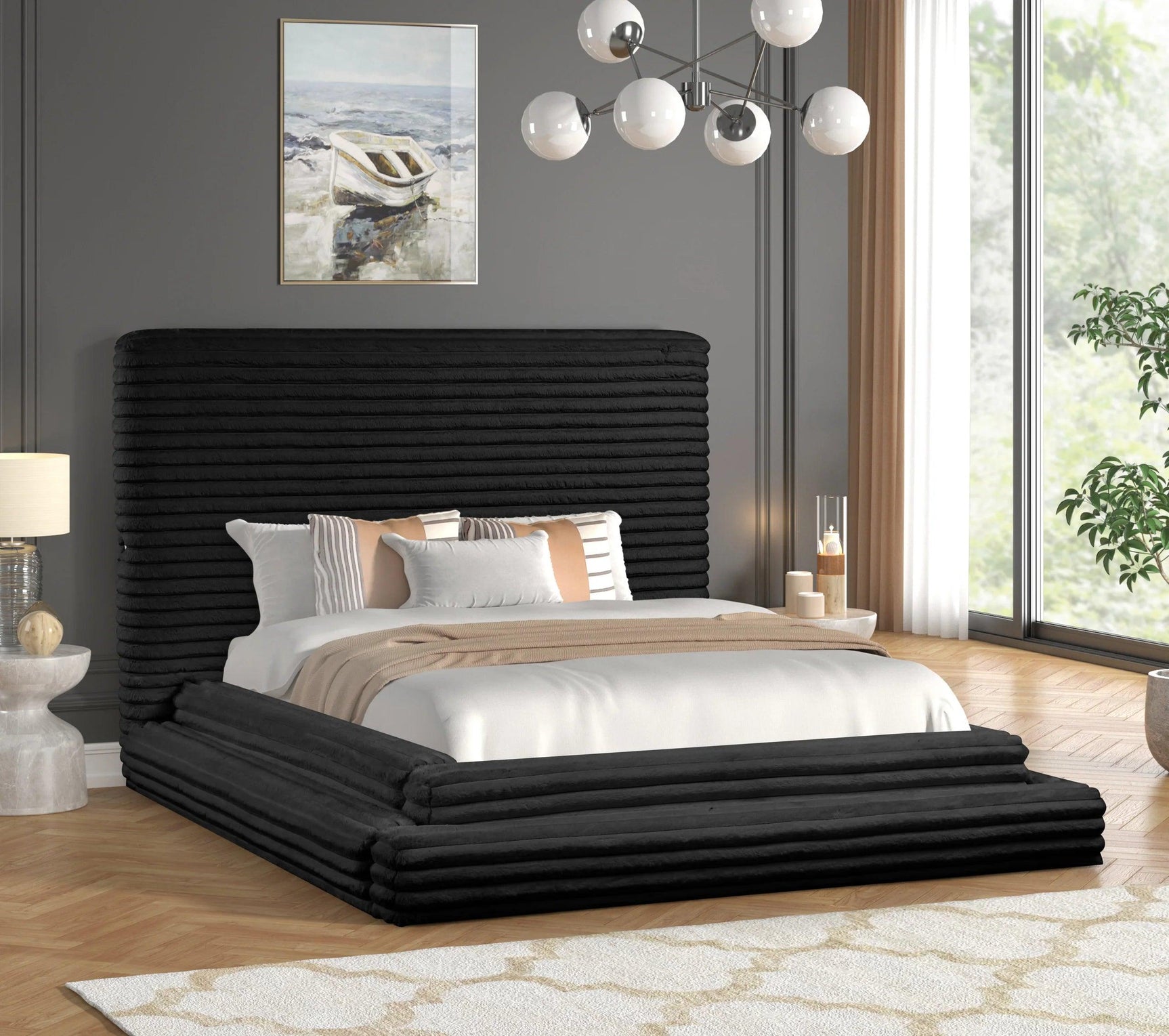 Mariah Black Upholstered Platform King Bed