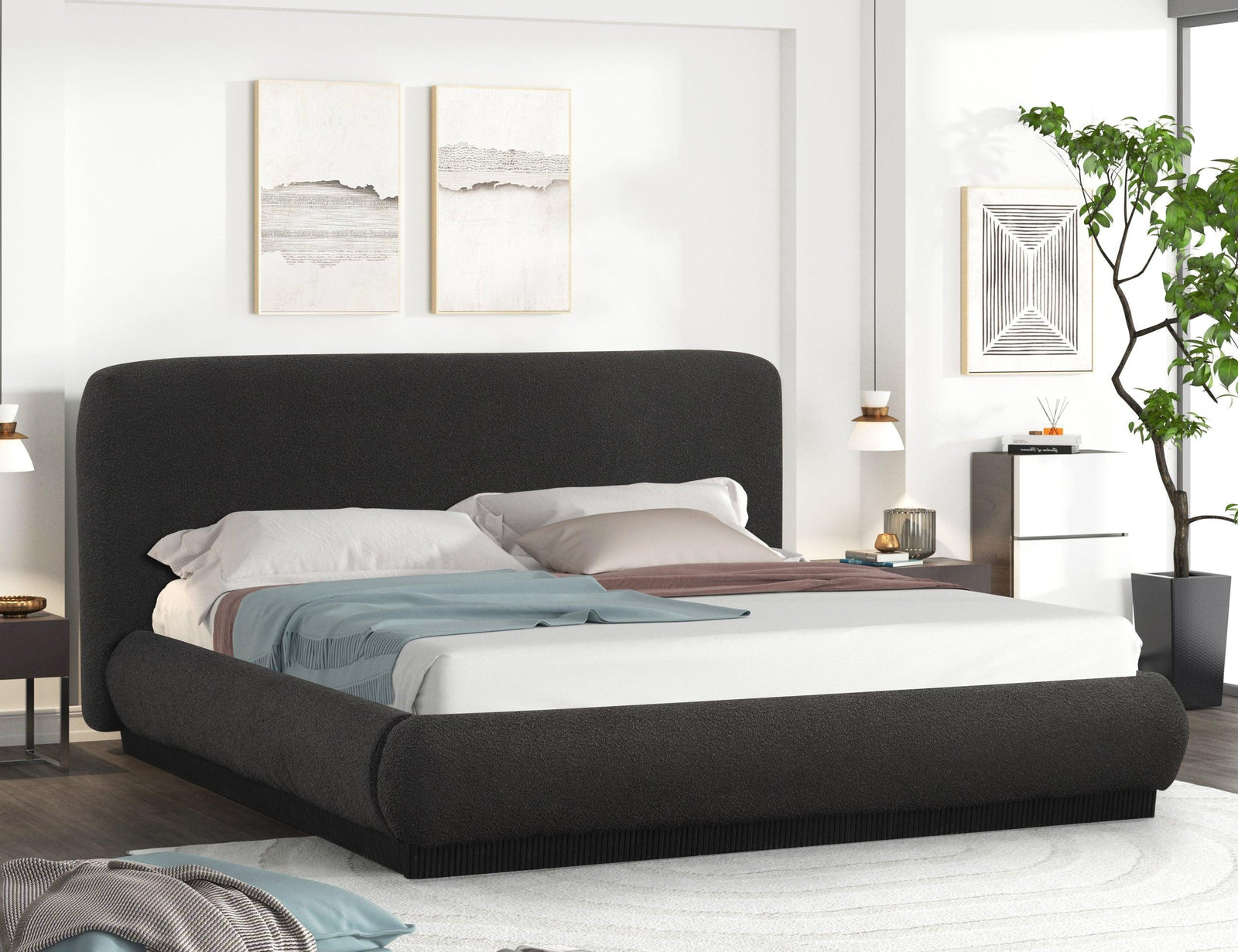 Annie Black Upholstered Platform King Bed