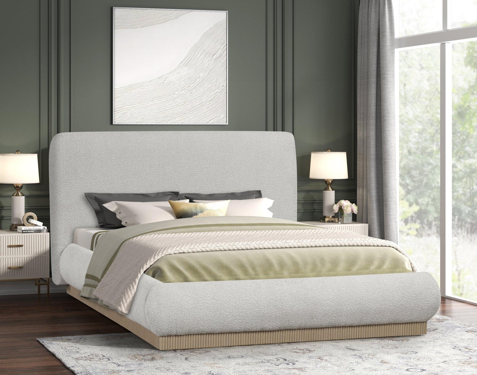 Annie Beige Upholstered Platform King Bed