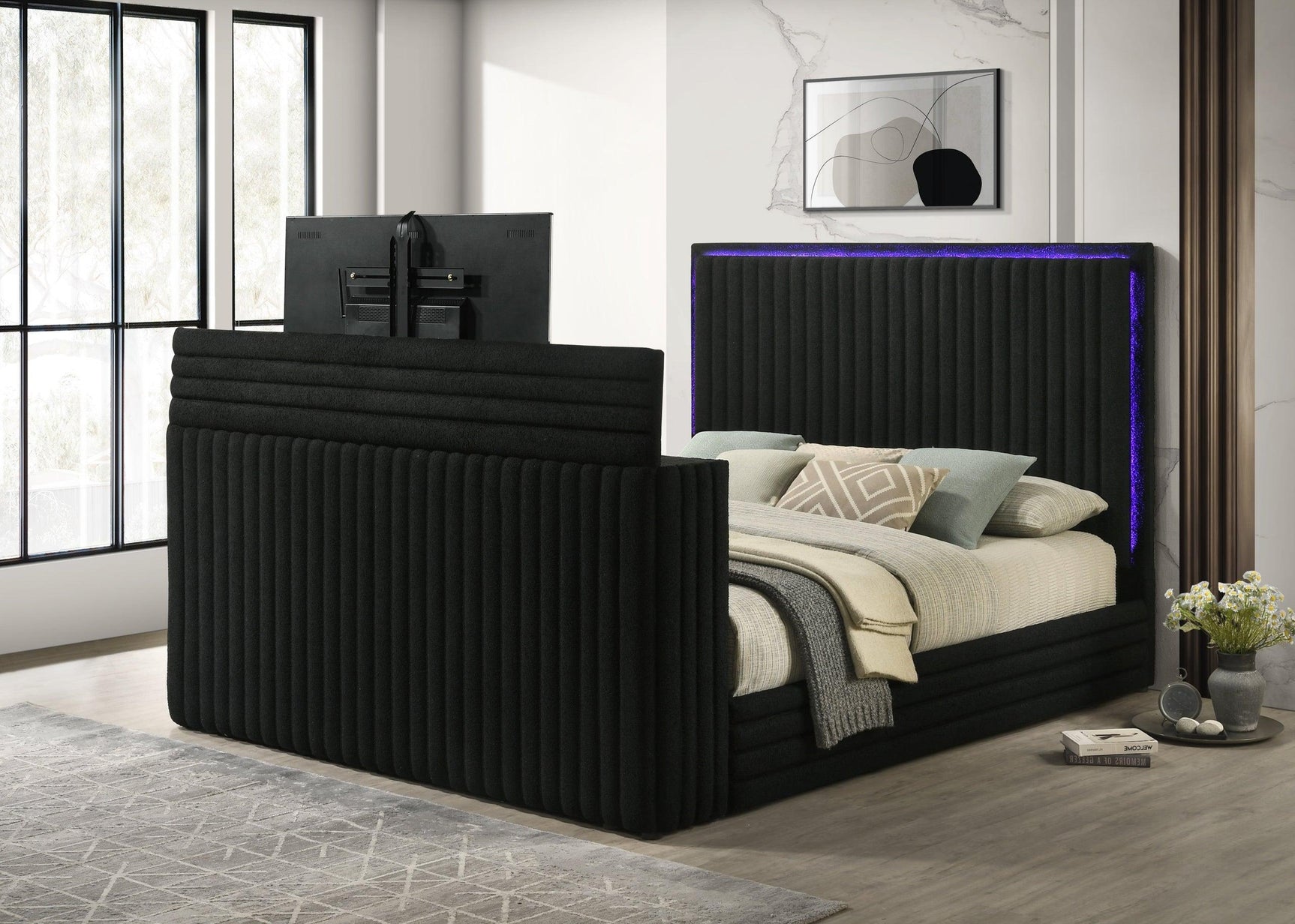 Villa Black Uphosltered LED Platform King Bed