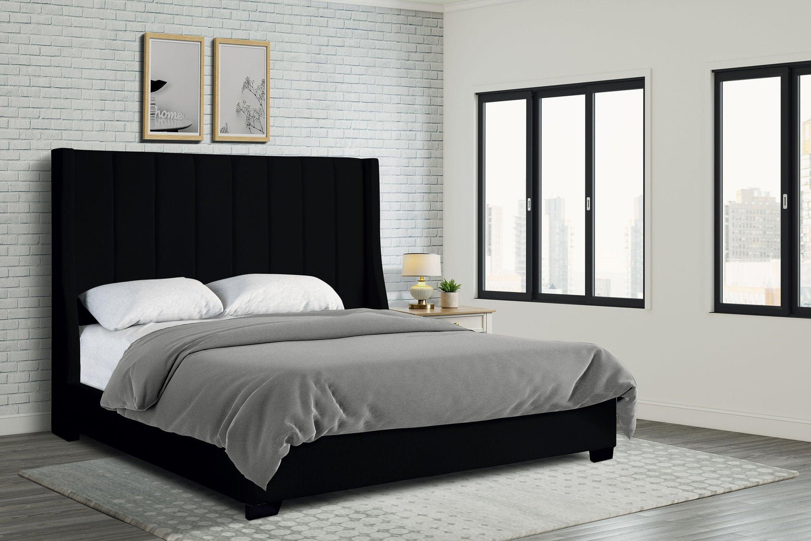 Harry Black Upholstered Queen Bed