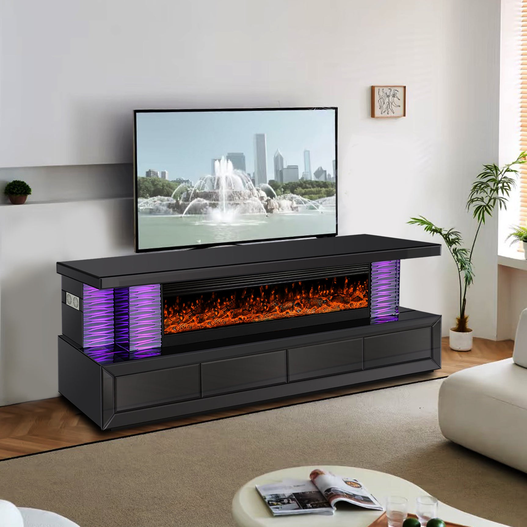 A98 Black TV Stand Fireplace