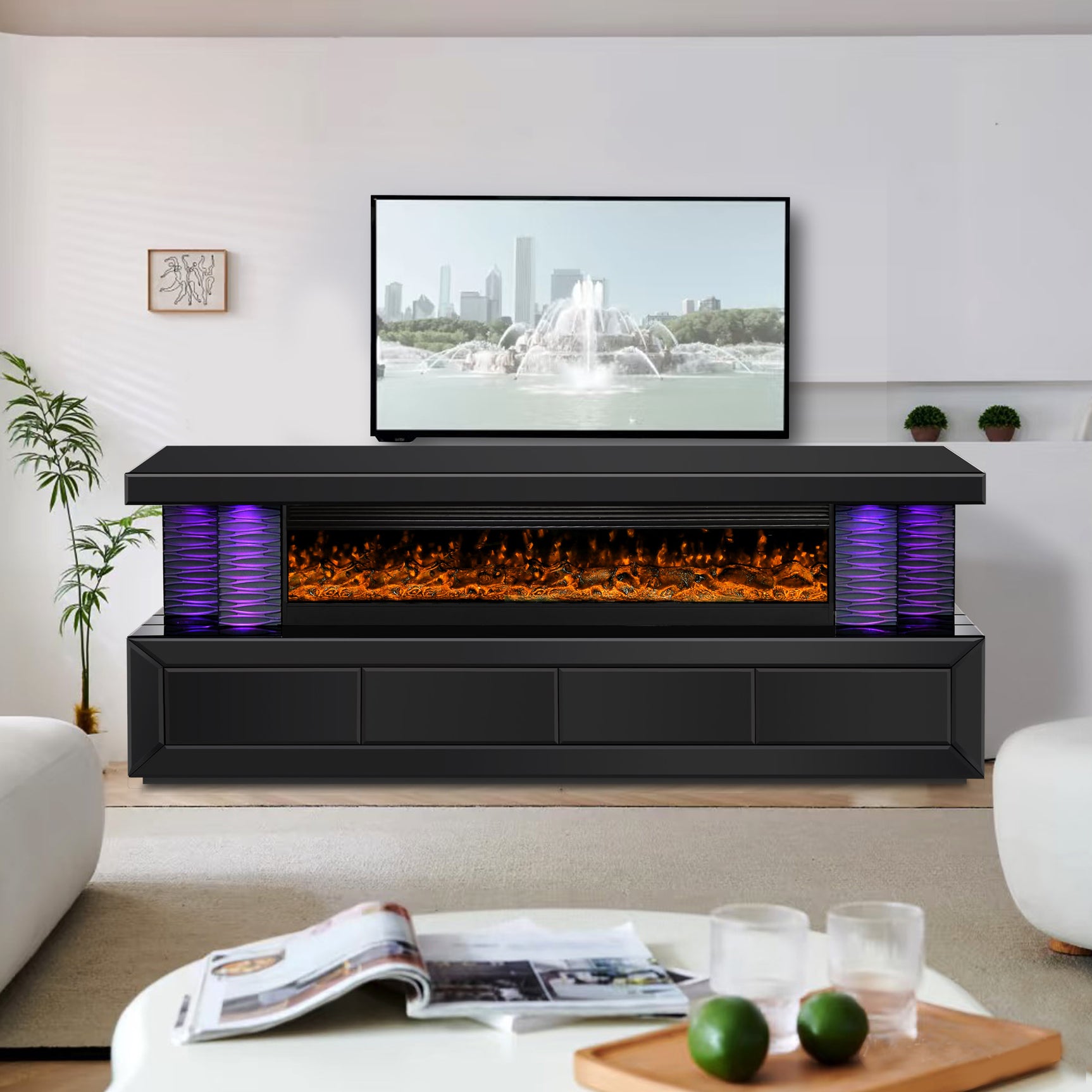 A98 Black TV Stand Fireplace