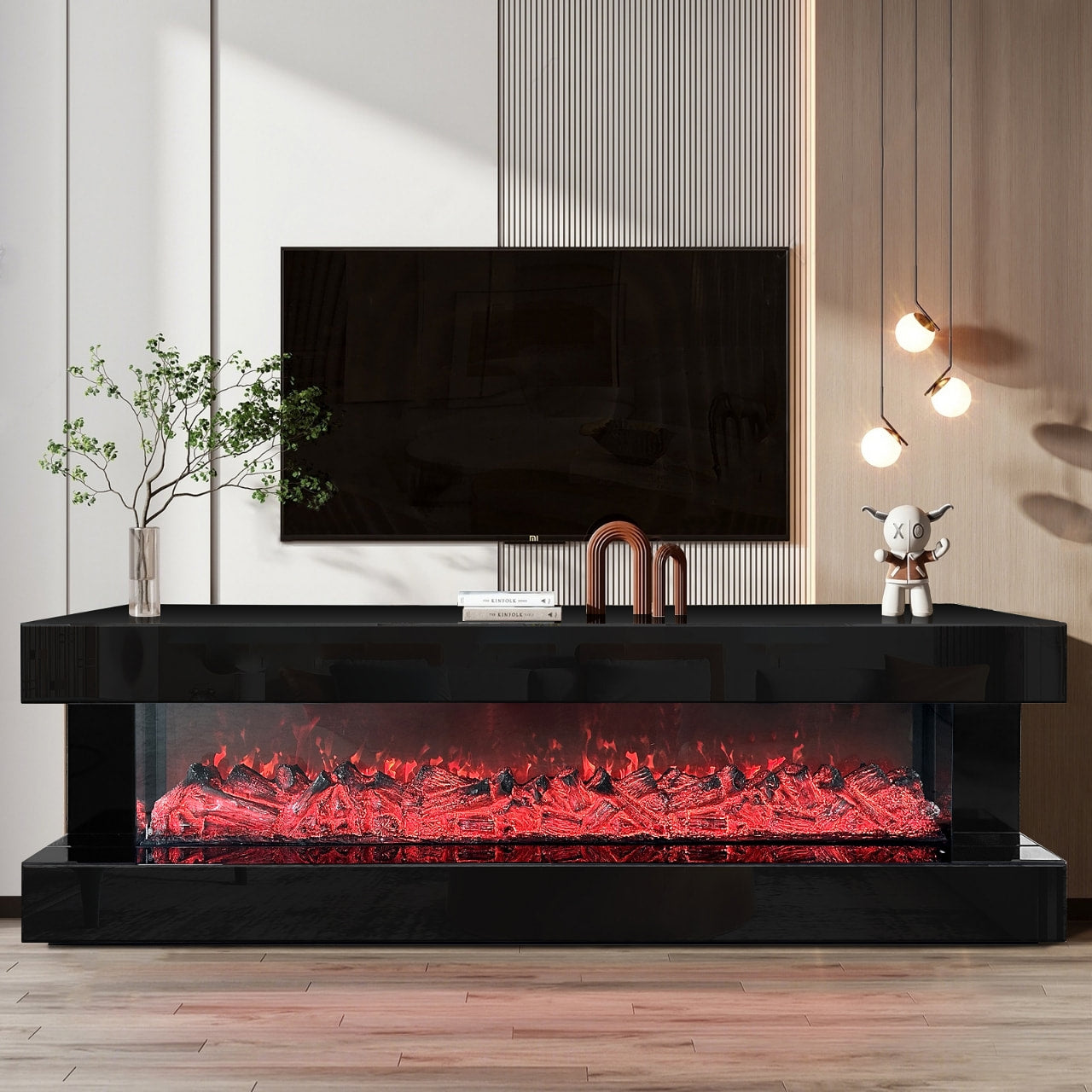 A86 Black TV Stand Fireplace