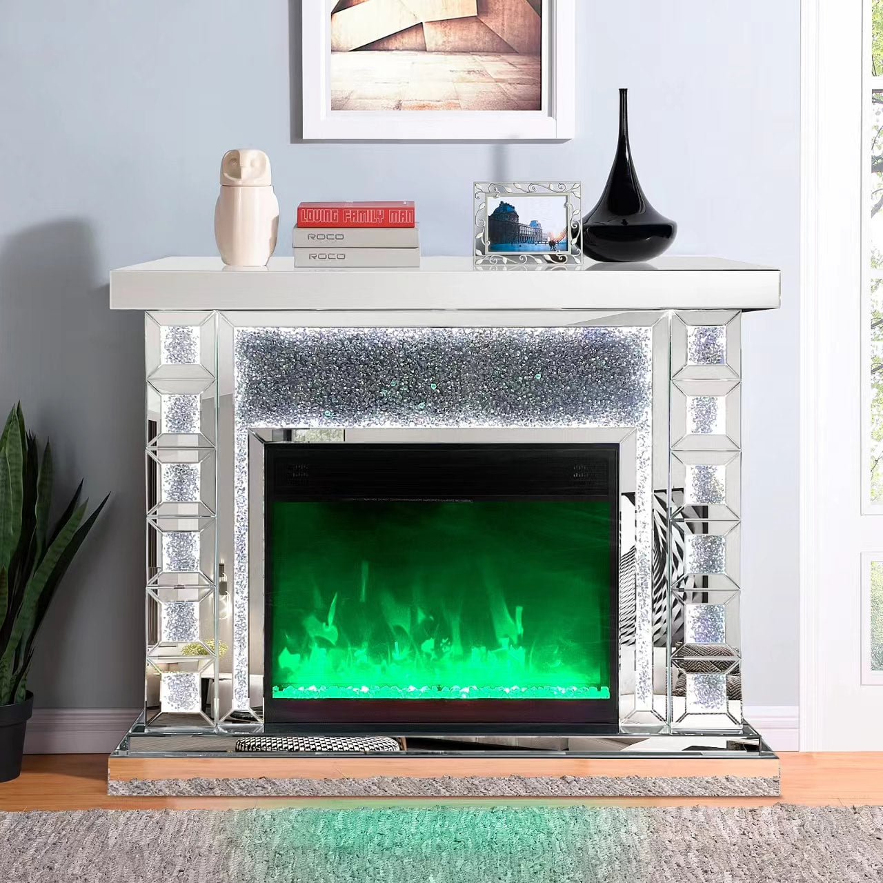 A90 Silver TV Stand Fireplace