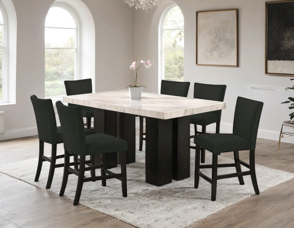 Finley Black Genuine Marble Counter Height Table + 6 Chairs