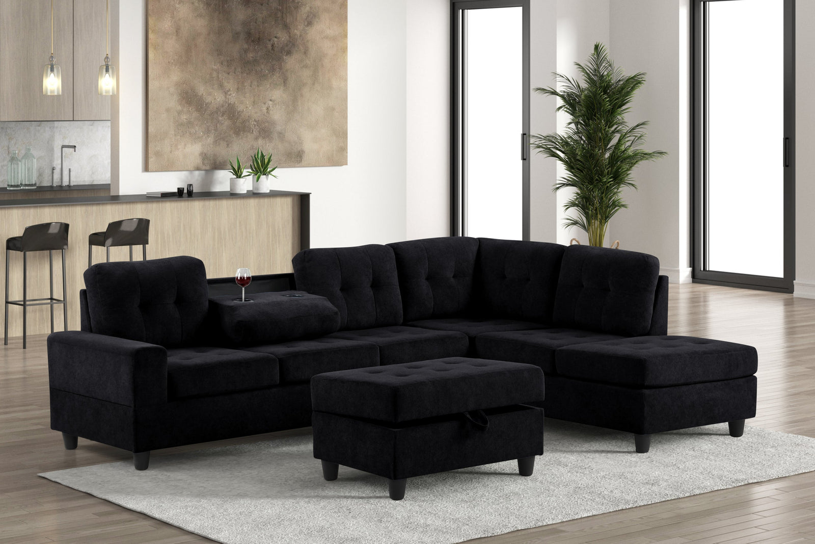 Heights Black Reversible Sectional + Ottoman