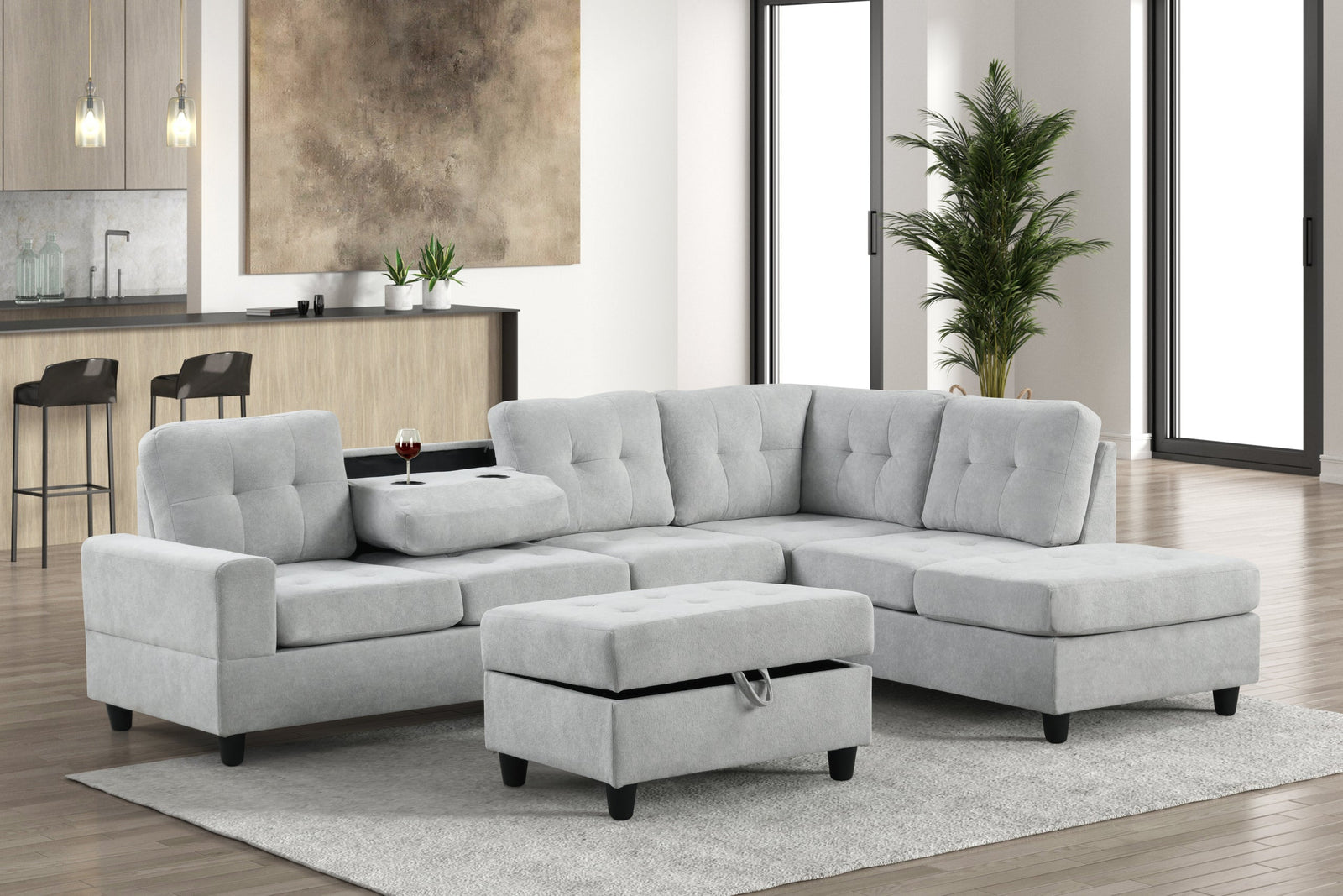 Heights Light Gray Reversible Sectional + Ottoman