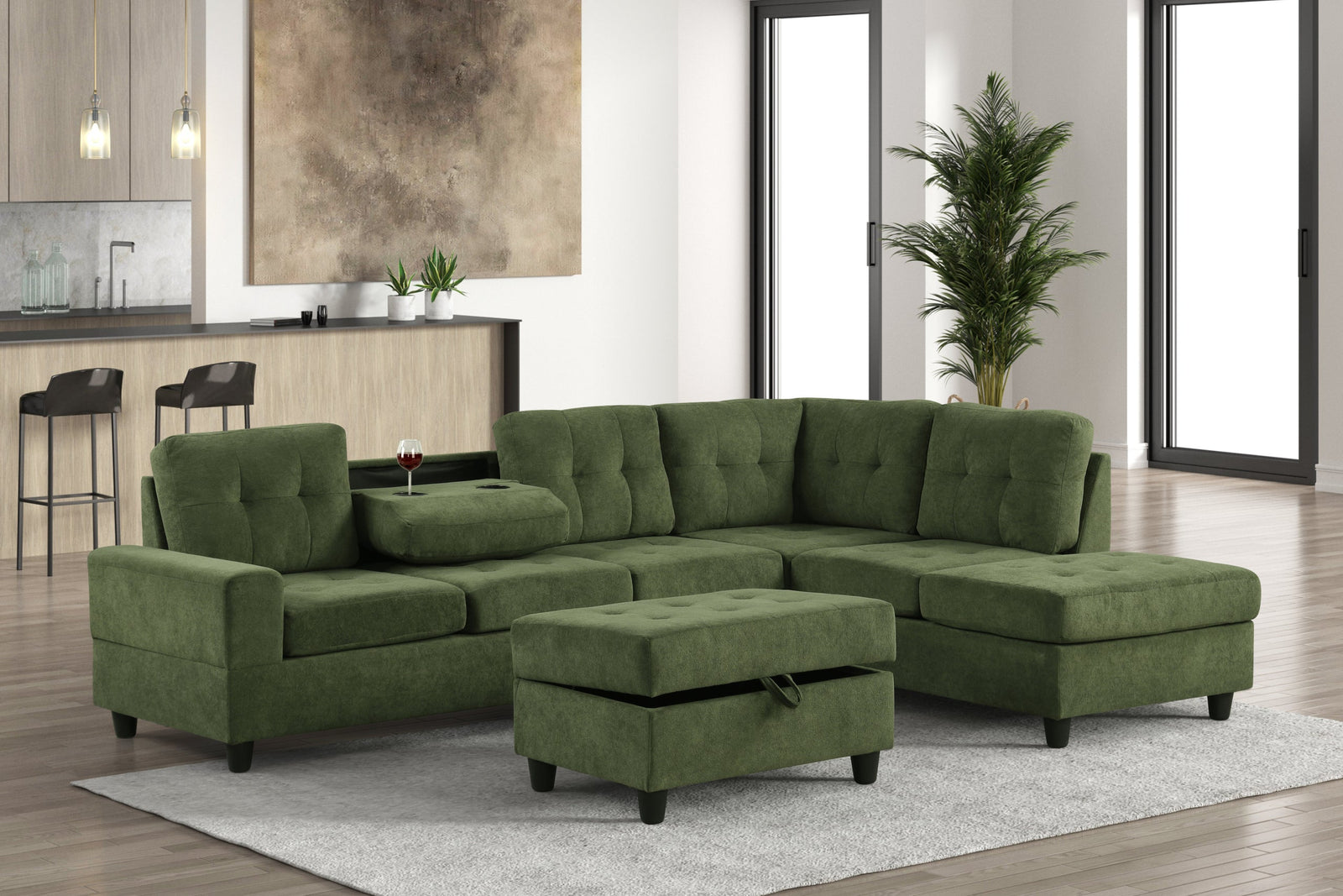 Heights Green Reversible Sectional + Ottoman