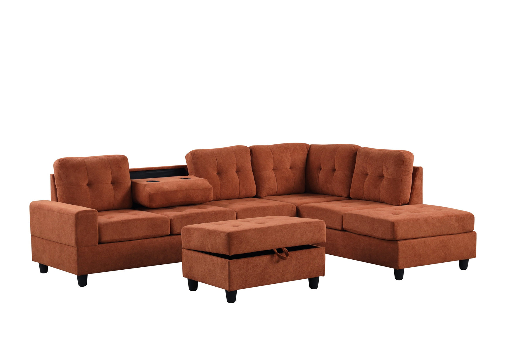 Heights Orange Reversible Sectional + Ottoman