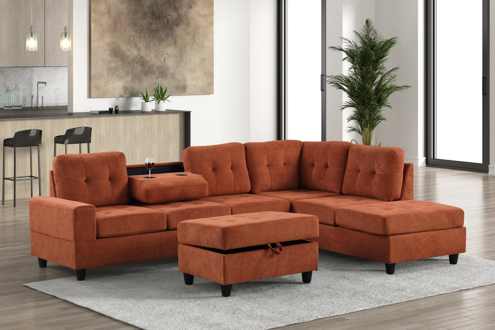 Heights Orange Reversible Sectional + Ottoman