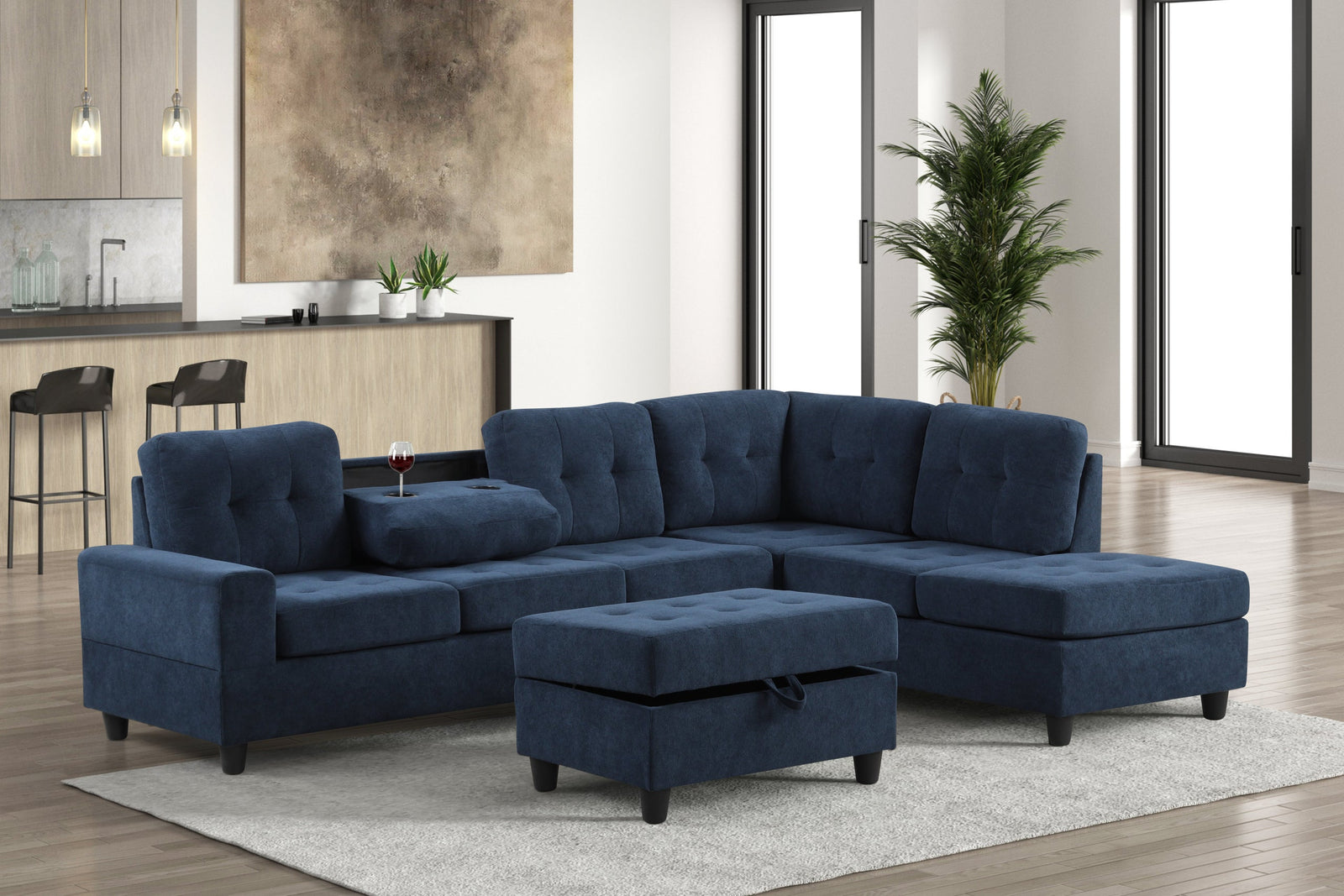 Heights Blue Reversible Sectional + Ottoman