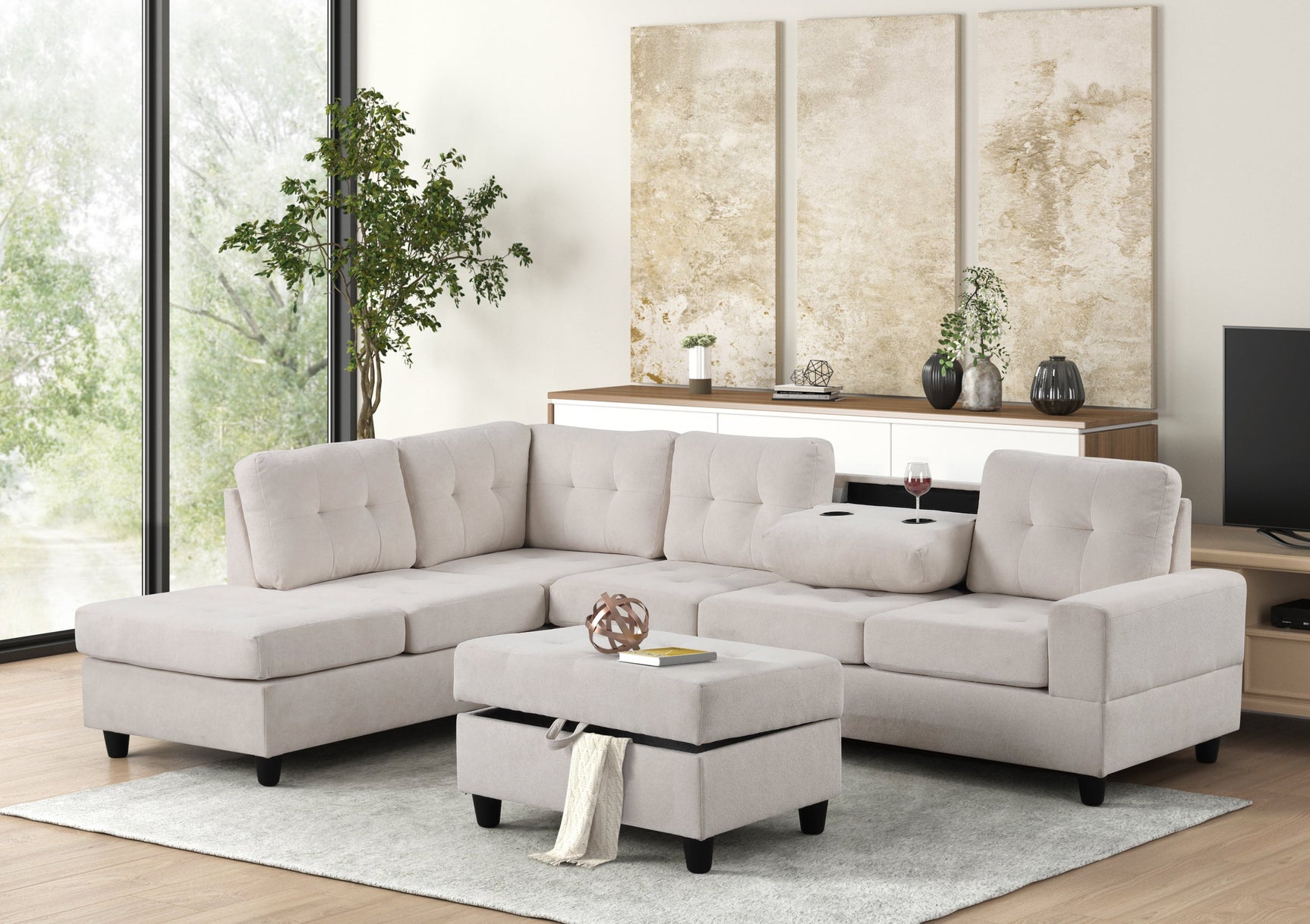 Heights Beige Reversible Sectional + Ottoman