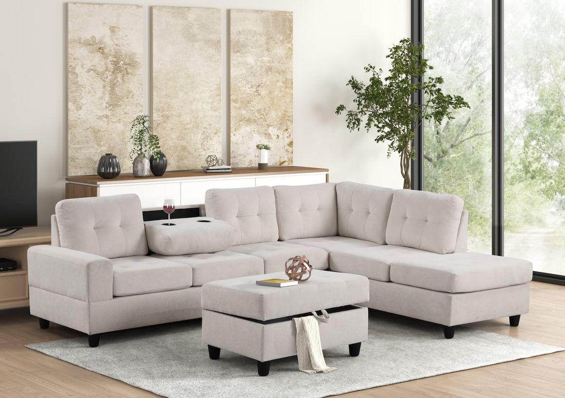 Heights Beige Reversible Sectional + Ottoman