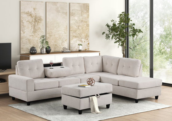 Heights Beige Reversible Sectional + Ottoman