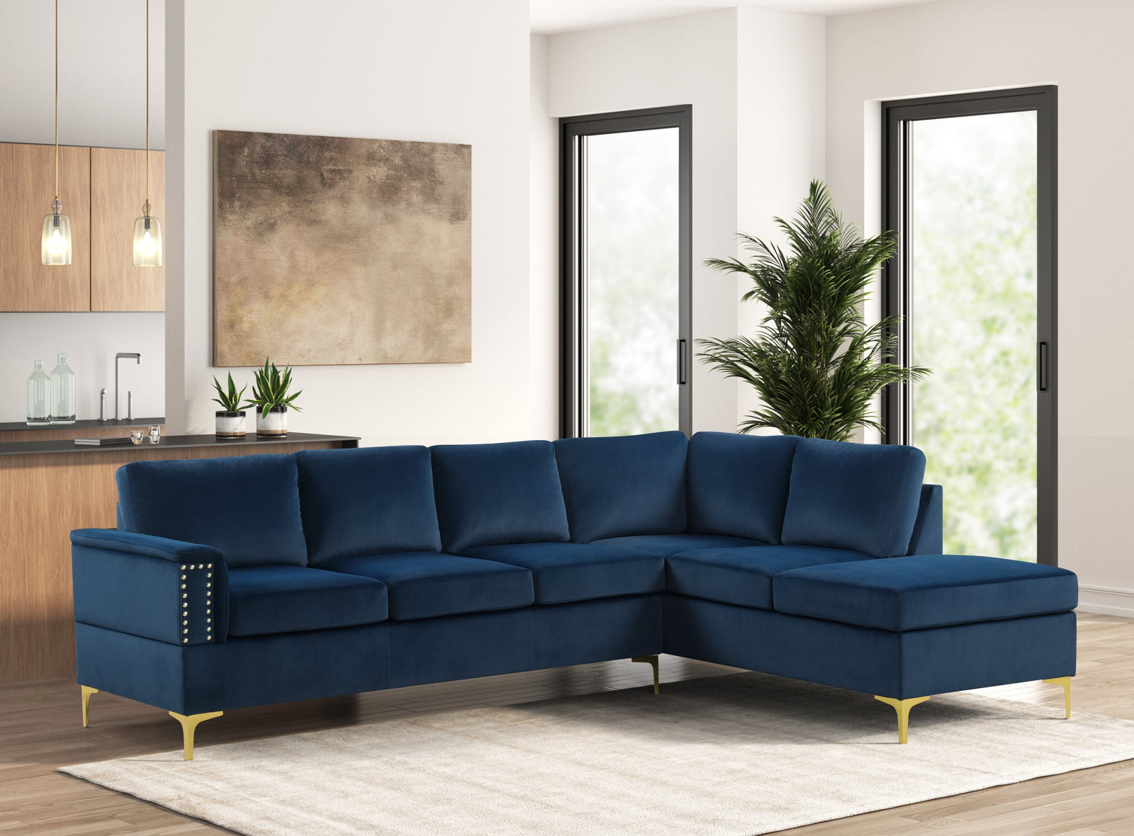 Vogue Navy Velvet Sectional