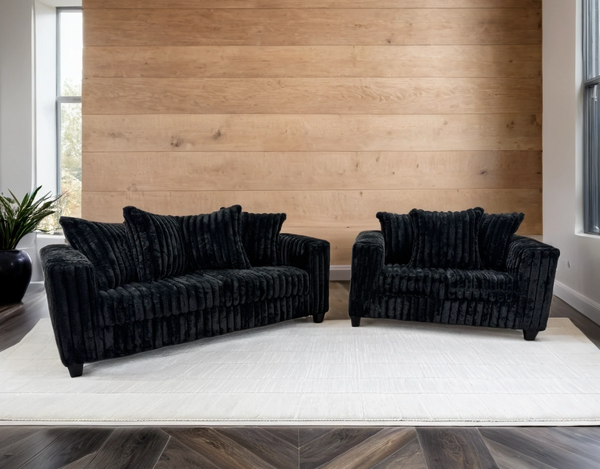 FiveTen Black Velvet Sofa & Loveseat Set