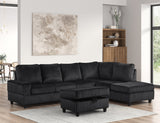 Heights Black Cord Fabric Reversible Sectional + Ottoman