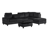 Heights Black Cord Fabric Reversible Sectional + Ottoman