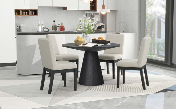 Ditu Black Round Dining Table + 4 Chair Set