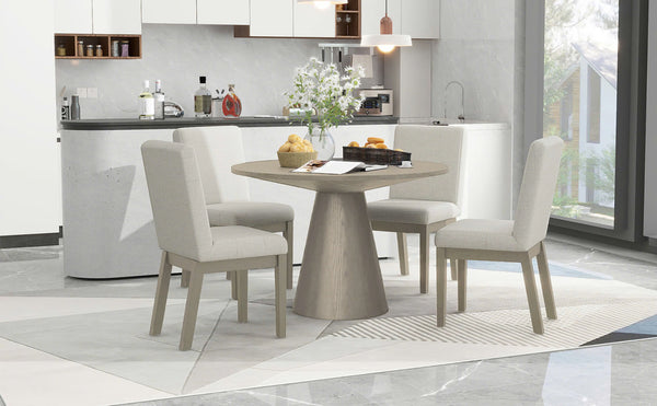 Ditu Light Gray Round Dining Table + 4 Chair Set