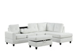 Rocket White PU Reversible Sectional with Ottoman