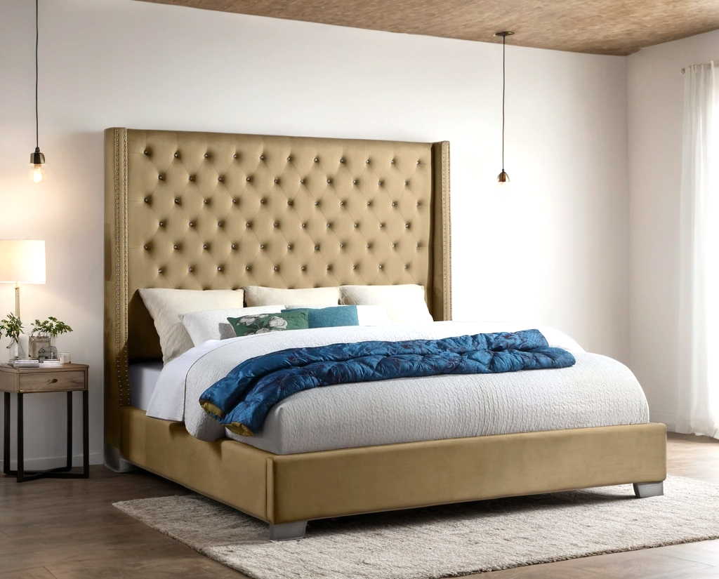 Diamond Light Brown 6ft Upholstered Tufted Panel Queen Bed