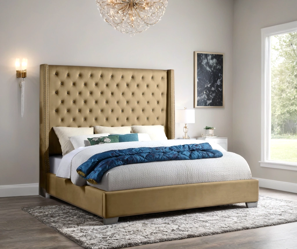 Diamond Light Brown 6ft Upholstered Tufted Panel Queen Bed