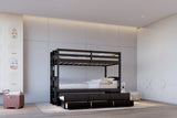 Babylon Black Twin over Twin Bunk Bed w Twin Trundle + 3 Drawers