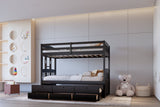 Babylon Black Twin over Twin Bunk Bed w Twin Trundle + 3 Drawers