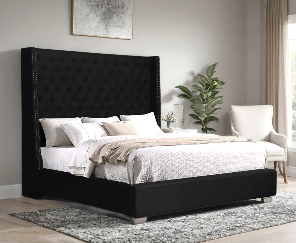Julio Black 6 Feet Upholstered Tufted Panel King Bed