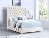 Alopa Cream Velvet 6Ft Tall Upholstered Tufted Platform Queen Bed from Ella Furniture