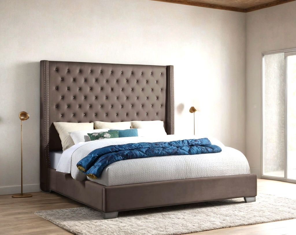 Diamond Brown 6ft Upholstered Tufted Panel King Bed