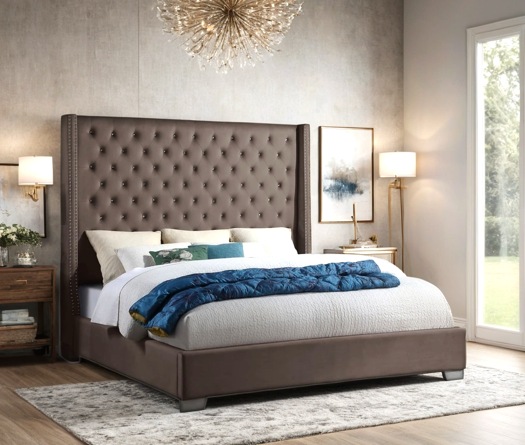 Diamond Brown 6ft Upholstered Tufted Panel King Bed – Ella Furniture, image size:1024x867