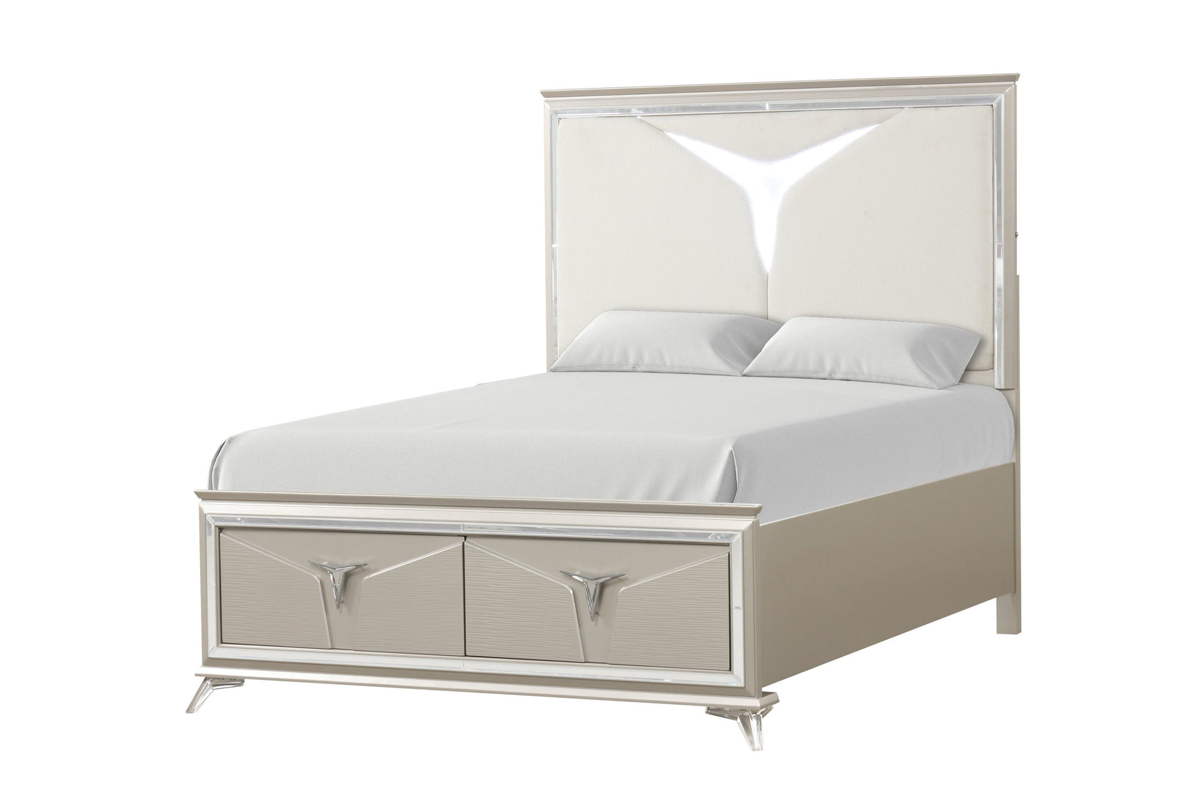 Master Champagne Upholstered LED Storage Platform Bedroom Set